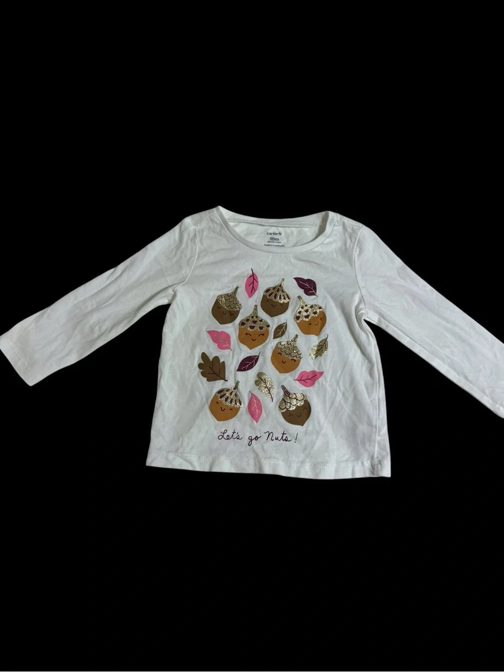 Charters White Kids Long-Sleeve Top with Acorn fall Graphic